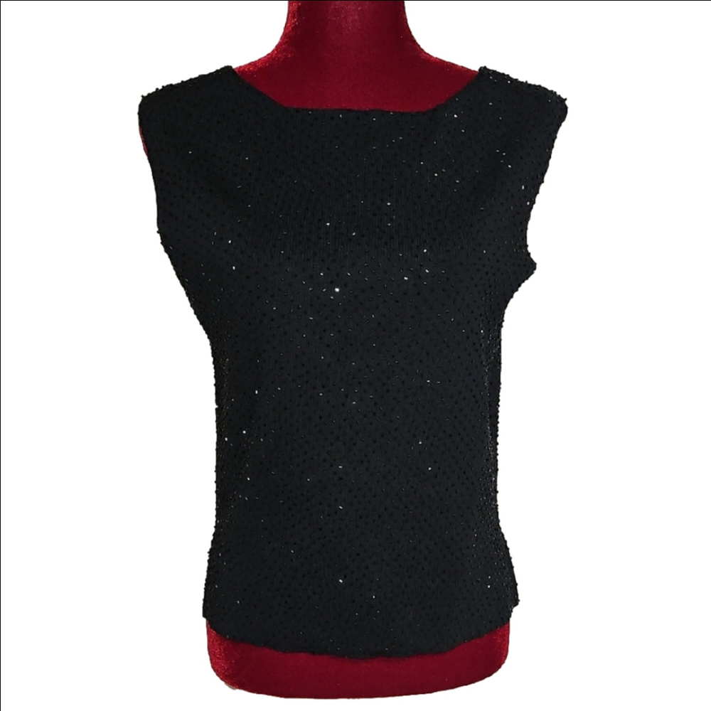 Ann Taylor Black Beaded Sleeveless Top Size Petite Large